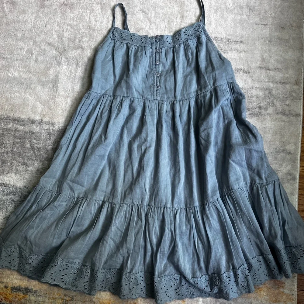 Blue Sleeveless Dress with Eyelet Hem - Picture 2 of 6